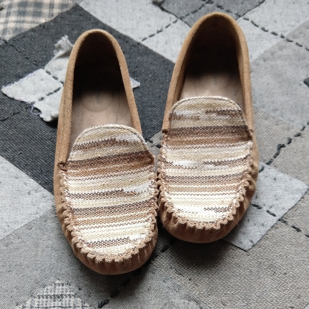 Suede & Tonal Stripe Textile Moccasins